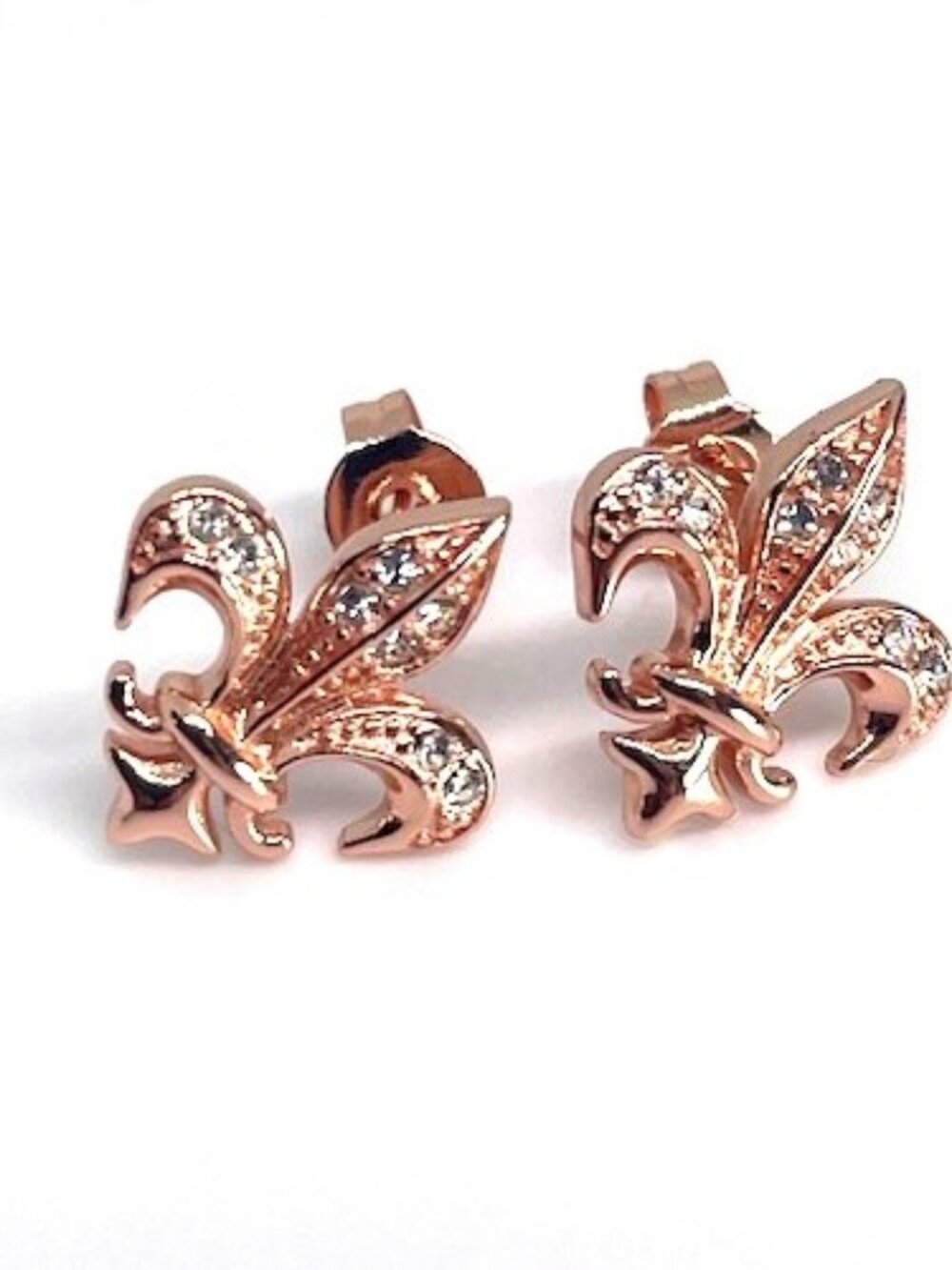 Fleur De Lis Rose Gold Plated Stud Earrings, made with Crystals by Swarovski